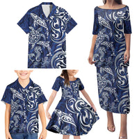 New Zealand Connecting with Seas Family Matching Puletasi and Hawaiian Shirt Maori Tribal and Sea Animals Tattoo - White Glass Style LT03 - Polynesian Pride