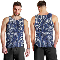 New Zealand Connecting with Seas Men Tank Top Maori Tribal and Sea Animals Tattoo - White Glass Style