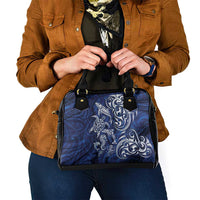 New Zealand Connecting with Seas Shoulder Handbag Maori Tribal and Sea Animals Tattoo - White Glass Style