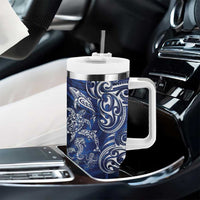 New Zealand Connecting with Seas Tumbler With Handle Maori Tribal and Sea Animals Tattoo - White Glass Style LT03 - Polynesian Pride