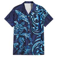 New Zealand Connecting with Seas Family Matching Long Sleeve Bodycon Dress and Hawaiian Shirt Maori Tribal and Sea Animals Tattoo - Sea Texture Glass Style LT03 Dad's Shirt - Short Sleeve Navy - Polynesian Pride