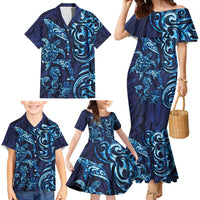 New Zealand Connecting with Seas Family Matching Mermaid Dress and Hawaiian Shirt Maori Tribal and Sea Animals Tattoo - Sea Texture Glass Style LT03 - Polynesian Pride