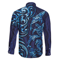 New Zealand Connecting with Seas Family Matching Puletasi and Hawaiian Shirt Maori Tribal and Sea Animals Tattoo - Sea Texture Glass Style LT03 - Polynesian Pride