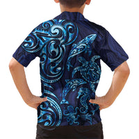New Zealand Connecting with Seas Kid Hawaiian Shirt Maori Tribal and Sea Animals Tattoo - Sea Texture Glass Style LT03 - Polynesian Pride