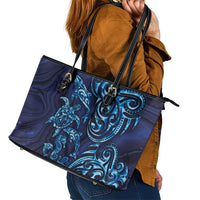 New Zealand Connecting with Seas Leather Tote Bag Maori Tribal and Sea Animals Tattoo - Sea Texture Glass Style LT03 - Polynesian Pride