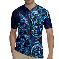 New Zealand Connecting with Seas Rugby Jersey Maori Tribal and Sea Animals Tattoo - Sea Texture Glass Style LT03 - Polynesian Pride
