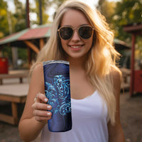 New Zealand Connecting with Seas Skinny Tumbler Maori Tribal and Sea Animals Tattoo - Sea Texture Glass Style LT03 - Polynesian Pride