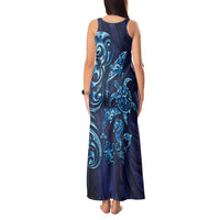 New Zealand Connecting with Seas Tank Maxi Dress Maori Tribal and Sea Animals Tattoo - Sea Texture Glass Style