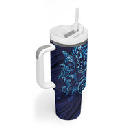 New Zealand Connecting with Seas Tumbler With Handle Maori Tribal and Sea Animals Tattoo - Sea Texture Glass Style LT03 - Polynesian Pride