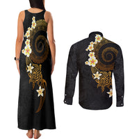 Polynesian Spiral Tribal Tattoo Couples Matching Tank Maxi Dress and Long Sleeve Button Shirt Golden Color LT03 - Polynesian Pride