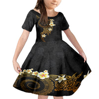 Polynesian Spiral Tribal Tattoo Family Matching Mermaid Dress and Hawaiian Shirt Golden Color LT03 Daughter's Dress Yellow - Polynesian Pride