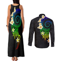 Polynesian Spiral Tribal Tattoo Couples Matching Tank Maxi Dress and Long Sleeve Button Shirt Fanciful Color LT03 - Polynesian Pride