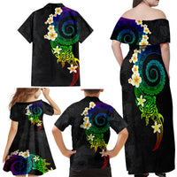 Polynesian Spiral Tribal Tattoo Family Matching Off Shoulder Maxi Dress and Hawaiian Shirt Fanciful Color LT03 - Polynesian Pride