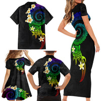 Polynesian Spiral Tribal Tattoo Family Matching Short Sleeve Bodycon Dress and Hawaiian Shirt Fanciful Color LT03 - Polynesian Pride
