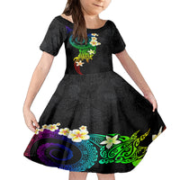 Polynesian Spiral Tribal Tattoo Family Matching Summer Maxi Dress and Hawaiian Shirt Fanciful Color LT03 Daughter's Dress Black - Polynesian Pride