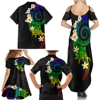 Polynesian Spiral Tribal Tattoo Family Matching Summer Maxi Dress and Hawaiian Shirt Fanciful Color LT03 - Polynesian Pride