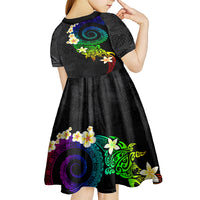 Polynesian Spiral Tribal Tattoo Kid Short Sleeve Dress Fanciful Color