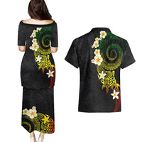 Polynesian Spiral Tribal Tattoo Couples Matching Puletasi and Hawaiian Shirt Reggae Color LT03 - Polynesian Pride