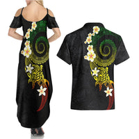 Polynesian Spiral Tribal Tattoo Couples Matching Summer Maxi Dress and Hawaiian Shirt Reggae Color LT03 - Polynesian Pride