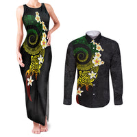 Polynesian Spiral Tribal Tattoo Couples Matching Tank Maxi Dress and Long Sleeve Button Shirt Reggae Color LT03 Reggae - Polynesian Pride