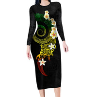 Polynesian Spiral Tribal Tattoo Family Matching Long Sleeve Bodycon Dress and Hawaiian Shirt Reggae Color LT03 Mom's Dress Reggae - Polynesian Pride