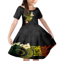 Polynesian Spiral Tribal Tattoo Family Matching Mermaid Dress and Hawaiian Shirt Reggae Color LT03 Daughter's Dress Reggae - Polynesian Pride