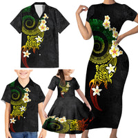 Polynesian Spiral Tribal Tattoo Family Matching Short Sleeve Bodycon Dress and Hawaiian Shirt Reggae Color LT03 - Polynesian Pride