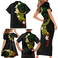 Polynesian Spiral Tribal Tattoo Family Matching Short Sleeve Bodycon Dress and Hawaiian Shirt Reggae Color LT03 - Polynesian Pride