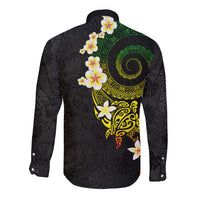 Polynesian Spiral Tribal Tattoo Long Sleeve Button Shirt Reggae Color