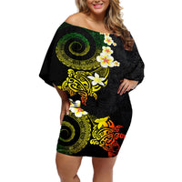Polynesian Spiral Tribal Tattoo Off Shoulder Short Dress Reggae Color