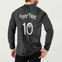 Aotearoa Volleyball Custom Button Sweatshirt Silver Ferns and Maori Tribal Black LT03 - Polynesian Pride