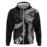 Aotearoa Volleyball Custom Zip Hoodie Silver Ferns and Maori Tribal Black LT03 Zip Hoodie Black - Polynesian Pride