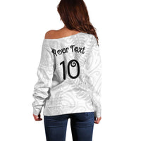 Aotearoa Volleyball Custom Off Shoulder Sweater Silver Ferns and Maori Tribal White LT03 - Polynesian Pride