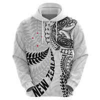 Aotearoa Volleyball Custom Zip Hoodie Silver Ferns and Maori Tribal White LT03 - Polynesian Pride