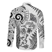 New Zealand Sea Animals Family Matching Off The Shoulder Long Sleeve Dress and Hawaiian Shirt with Maori Koru Tribal Tattoo and Silver Ferns White Color LT03 - Polynesian Pride