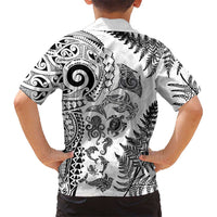 New Zealand Sea Animals Family Matching Short Sleeve Bodycon Dress and Hawaiian Shirt with Maori Koru Tribal Tattoo and Silver Ferns White Color LT03 - Polynesian Pride