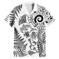 New Zealand Sea Animals Hawaiian Shirt with Maori Koru Tribal Tattoo and Silver Ferns White Color LT03 White - Polynesian Pride