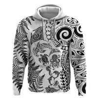 New Zealand Sea Animals Hoodie with Maori Koru Tribal Tattoo and Silver Ferns White Color LT03 Pullover Hoodie White - Polynesian Pride