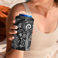 New Zealand Sea Animals 4 in 1 Can Cooler Tumbler with Maori Koru Tribal Tattoo and Silver Ferns Black Color LT03 - Polynesian Pride