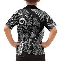 New Zealand Sea Animals Family Matching Long Sleeve Bodycon Dress and Hawaiian Shirt with Maori Koru Tribal Tattoo and Silver Ferns Black Color LT03 - Polynesian Pride