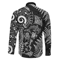 New Zealand Sea Animals Family Matching Short Sleeve Bodycon Dress and Hawaiian Shirt with Maori Koru Tribal Tattoo and Silver Ferns Black Color LT03 - Polynesian Pride