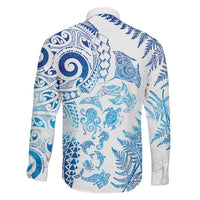 New Zealand Sea Animals Family Matching Long Sleeve Bodycon Dress and Hawaiian Shirt with Maori Koru Tribal Tattoo and Silver Ferns Galaxy Style LT03 - Polynesian Pride