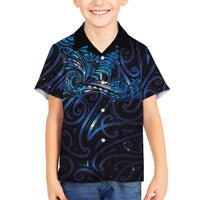 New Zealand New Year-Matariki Family Matching Off The Shoulder Long Sleeve Dress and Hawaiian Shirt Aotearoa Maori Tattoo Galaxy Sky LT03 Son's Shirt Multicolor - Polynesian Pride