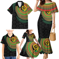 Vanuatu Tribal Tattoo with Namele Leaves Family Matching Mermaid Dress and Hawaiian Shirt