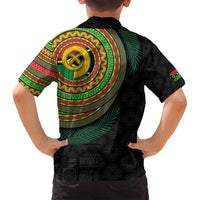 Vanuatu Tribal Tattoo with Namele Leaves Family Matching Off Shoulder Short Dress and Hawaiian Shirt