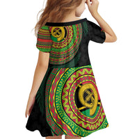 Vanuatu Tribal Tattoo with Namele Leaves Family Matching Off Shoulder Short Dress and Hawaiian Shirt