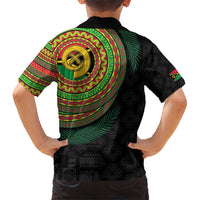 Vanuatu Tribal Tattoo with Namele Leaves Family Matching Short Sleeve Bodycon Dress and Hawaiian Shirt
