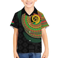 Vanuatu Tribal Tattoo with Namele Leaves Family Matching Short Sleeve Bodycon Dress and Hawaiian Shirt