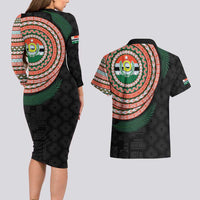 Penama Tribal Tattoo with Namele Leaves Couples Matching Long Sleeve Bodycon Dress and Hawaiian Shirt LT03 - Polynesian Pride