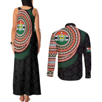 Penama Tribal Tattoo with Namele Leaves Couples Matching Tank Maxi Dress and Long Sleeve Button Shirt LT03 - Polynesian Pride